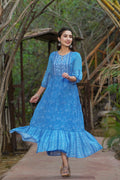 Juniper Womens Blue Georgette Floral Printed Tiered Dress