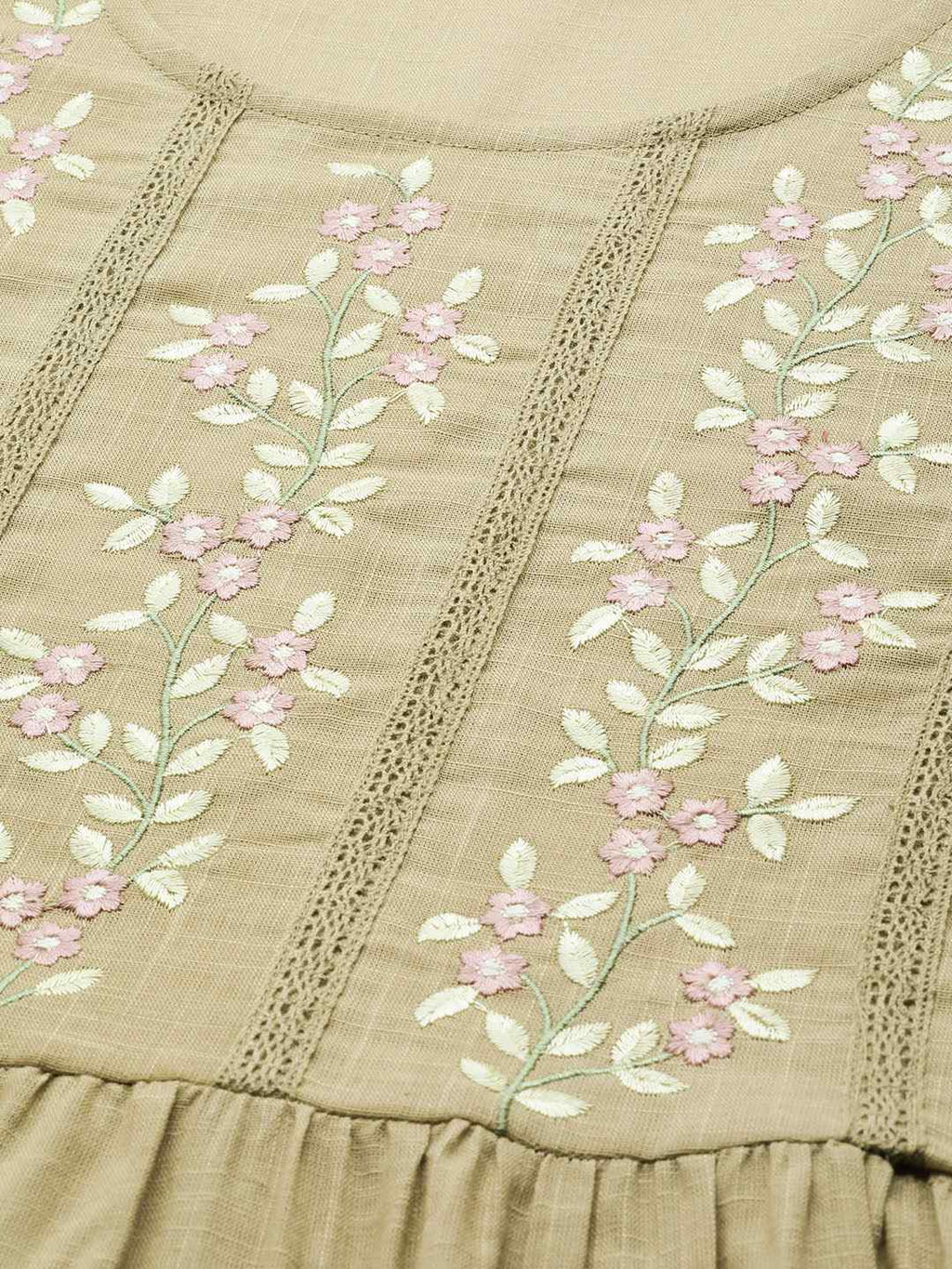 Juniper Women's Blush Pink Floral Printed Cotton Slub Tiered Short Dress With Thread Work Embroidery