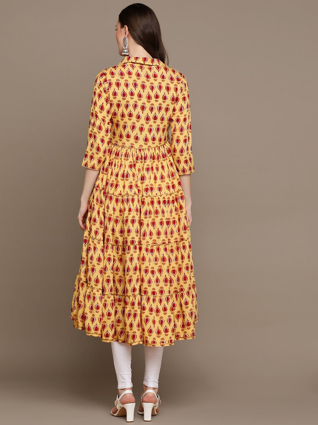 HERE&NOW Ethnic Motifs Printed Shirt Collar Pure Cotton Anarkali Kurta