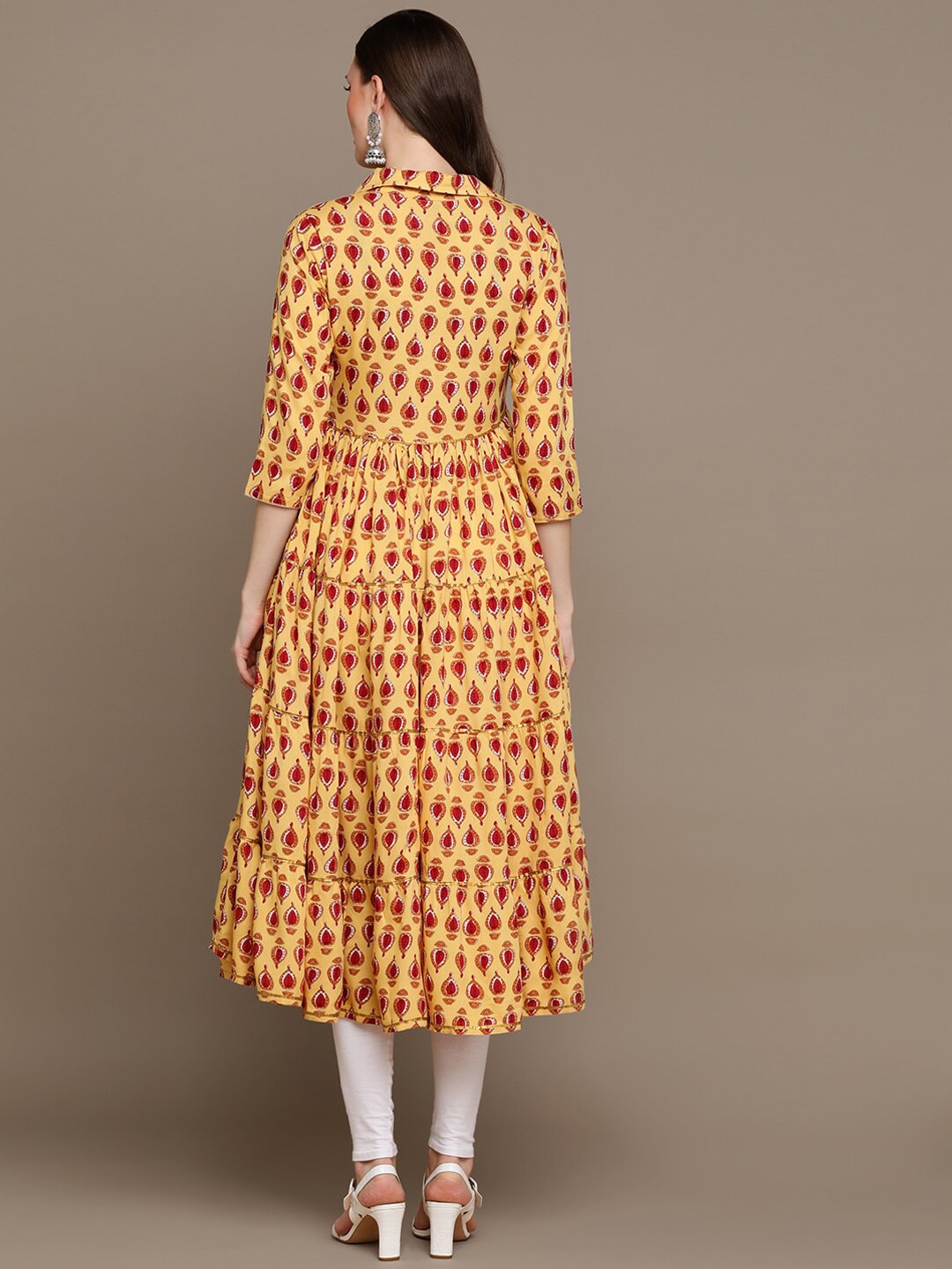 HERE&NOW Ethnic Motifs Printed Shirt Collar Pure Cotton Anarkali Kurta