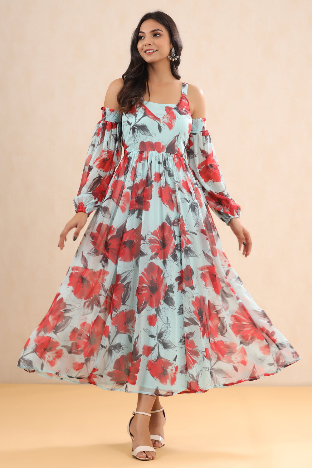 Juniper Women's Mint Chiffon Printed Flared Dress