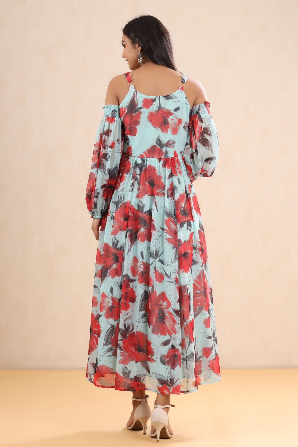Juniper Women's Mint Chiffon Printed Flared Dress