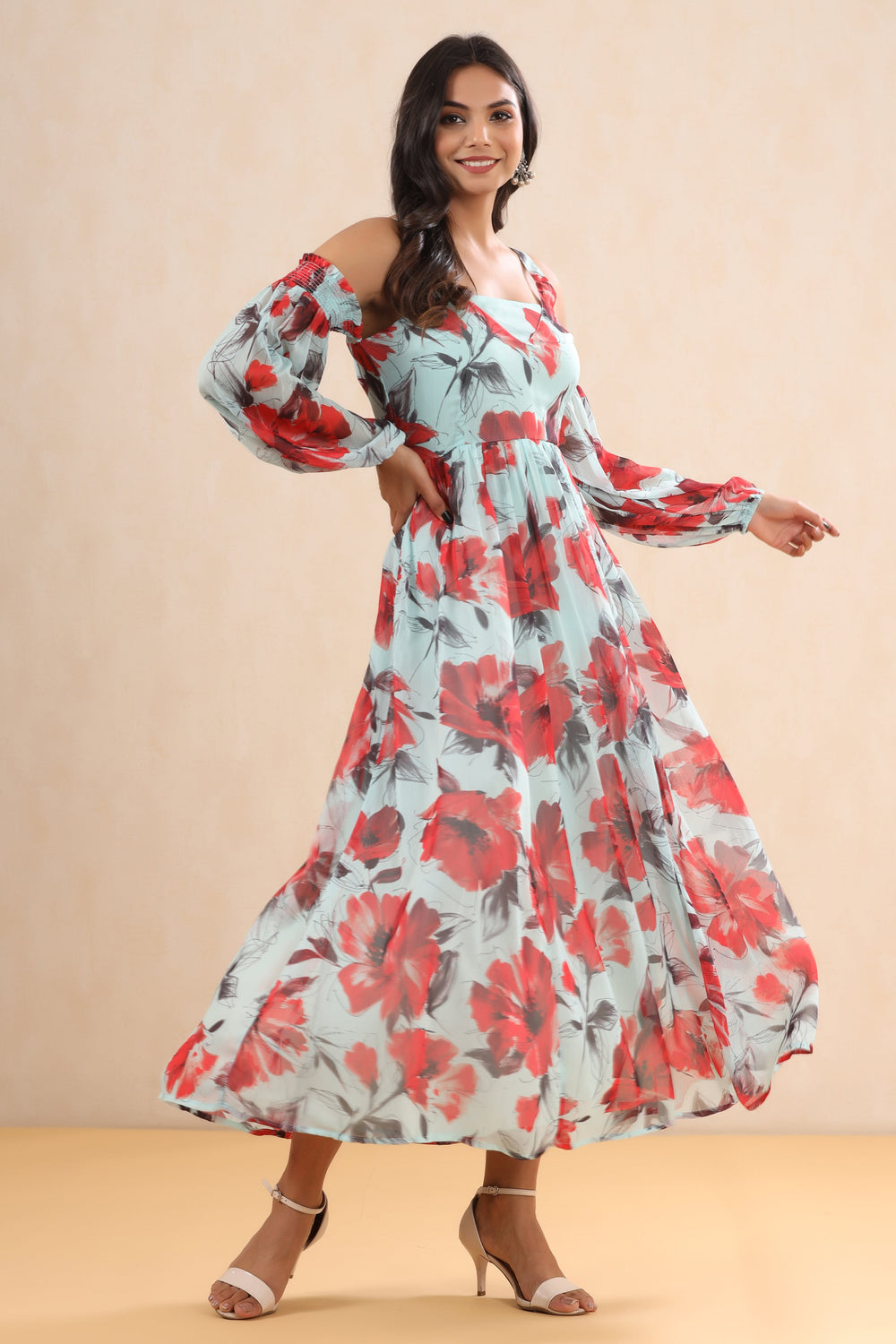 Juniper Women's Mint Chiffon Printed Flared Dress