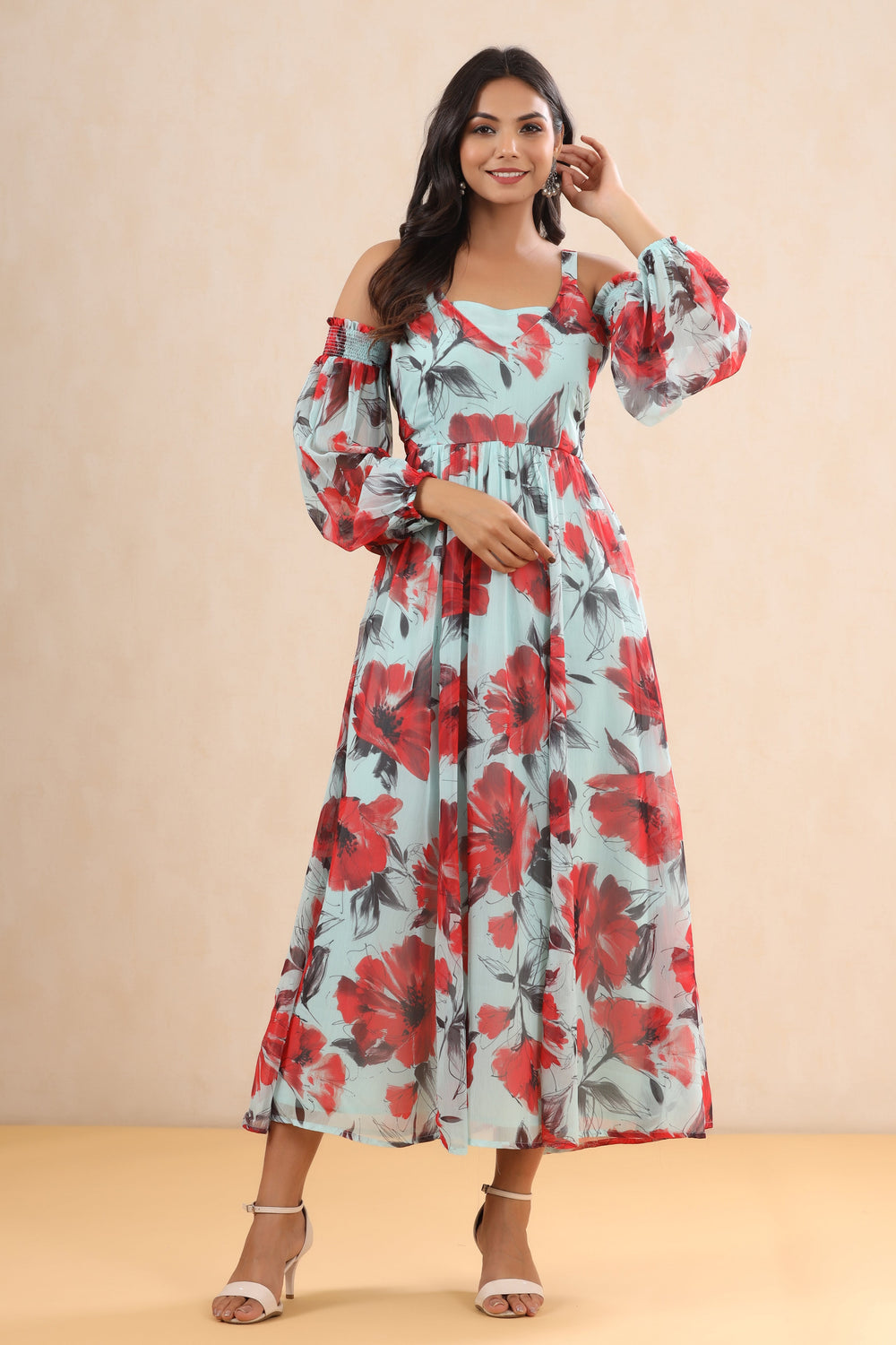 Juniper Women's Mint Chiffon Printed Flared Dress