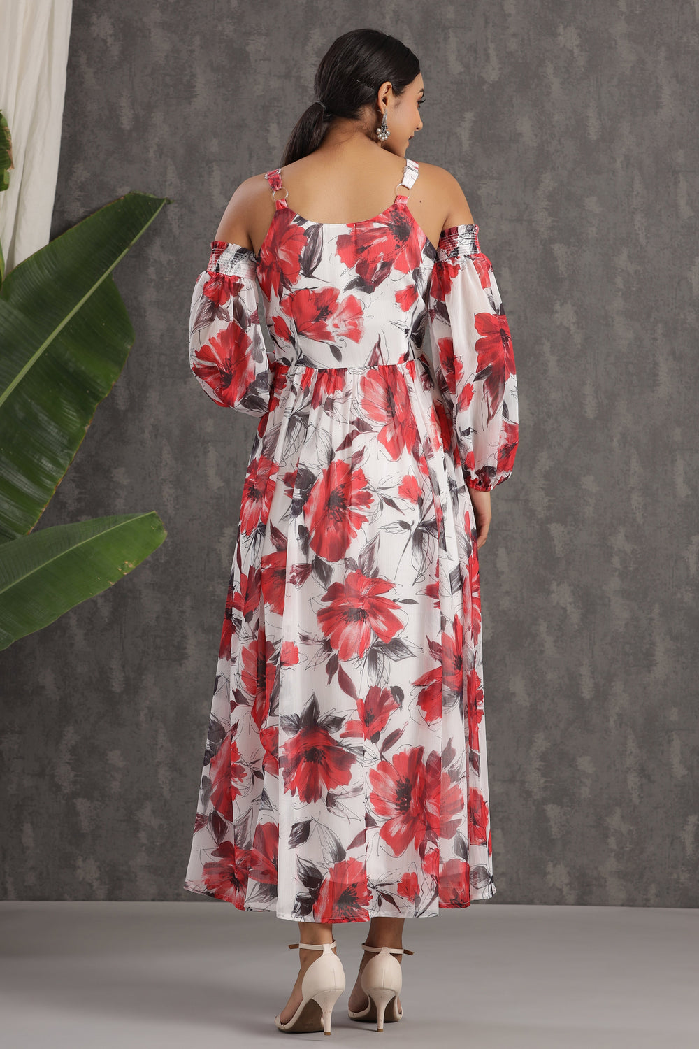 Juniper Women's White Chiffon Printed Flared Dress