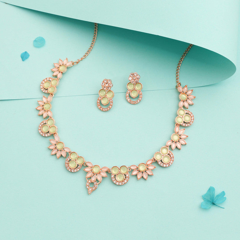 Tehzeeb Creations Gold Pleate Sea Green Choker Necklace With Stud