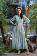 Juniper Womens Bluemulti Georgette Foil Printed Anarkali Dress