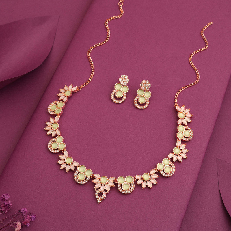 Tehzeeb Creations Gold Pleate Sea Green Choker Necklace With Stud