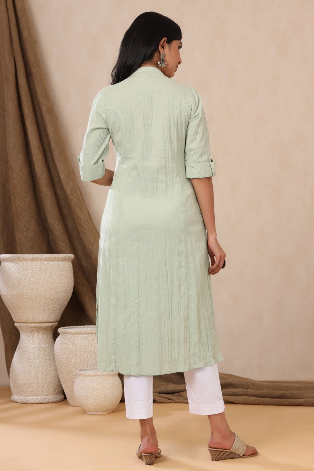 Juniper Womens Mint Cotton Flex Solid A-Line Kurta
