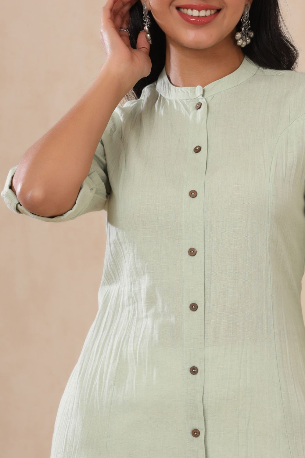 Juniper Womens Mint Cotton Flex Solid A-Line Kurta