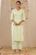 Juniper Women's Light Green Cotton Blend Printed Kurta Set