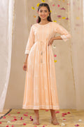 Juniper Womens Peach Rayon Gliter Printed Anarkali Dress