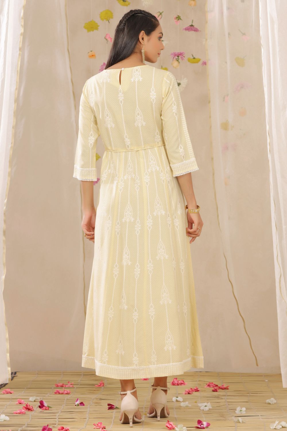 Juniper Womens Yellow Rayon Gliter Printed Anarkali Dress