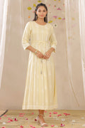 Juniper Womens Yellow Rayon Gliter Printed Anarkali Dress