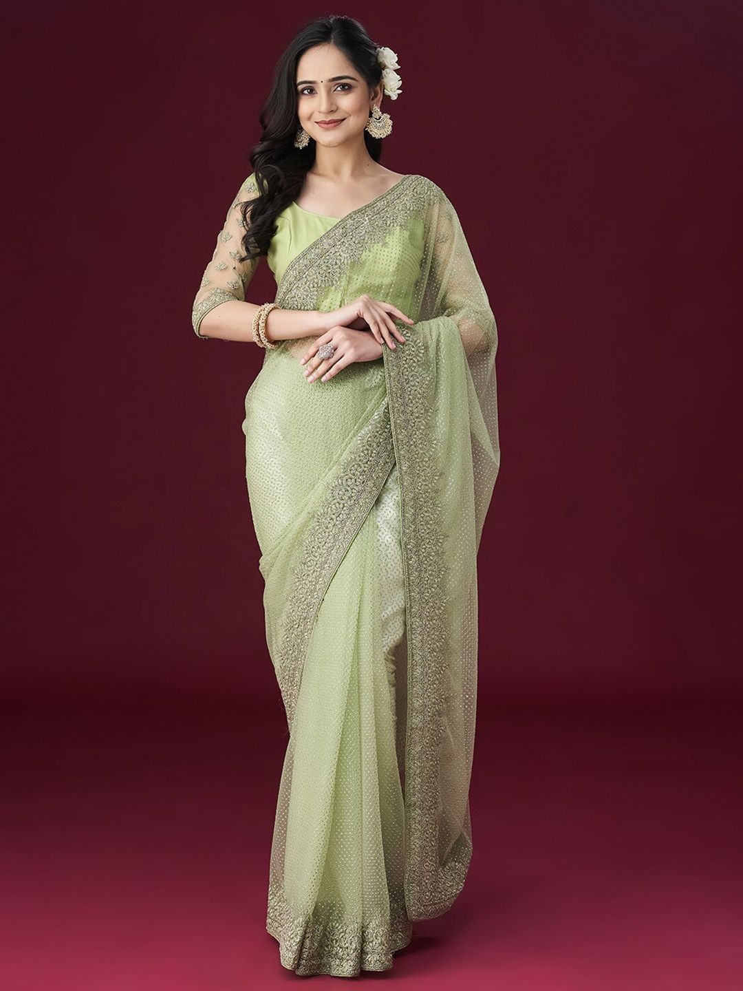 kasee Ethnic Motifs Embellished Net Sarees