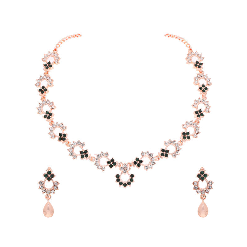 Tehzeeb Creations Gold-Polished Green Diamond Necklace With Earrings