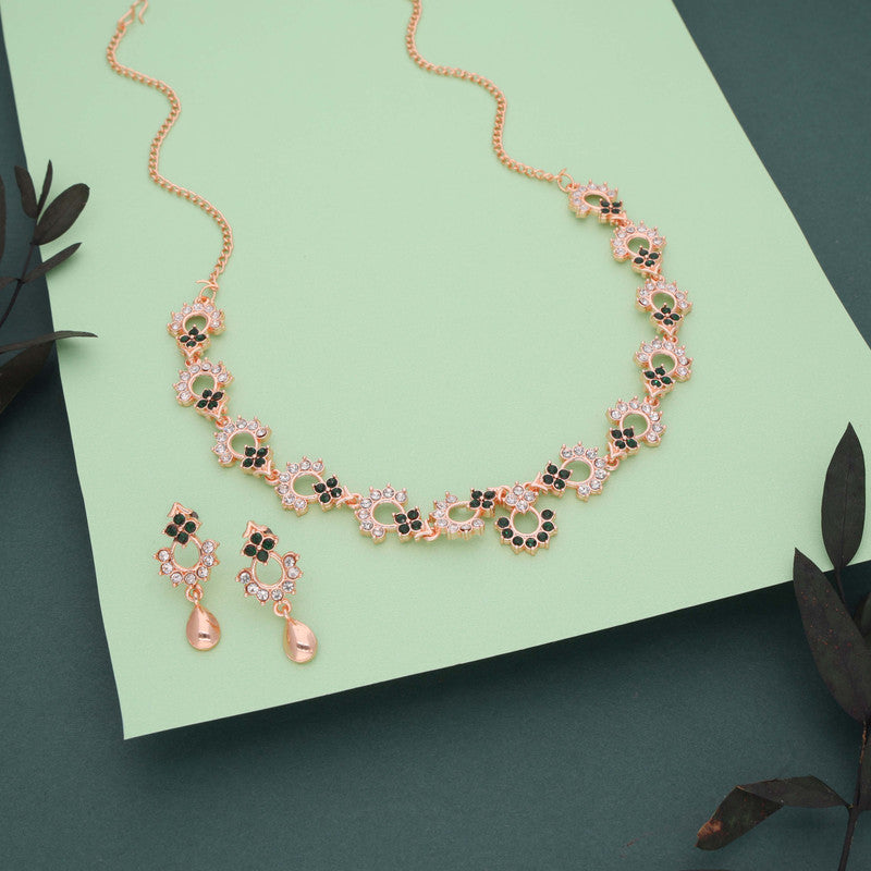 Tehzeeb Creations Gold-Polished Green Diamond Necklace With Earrings