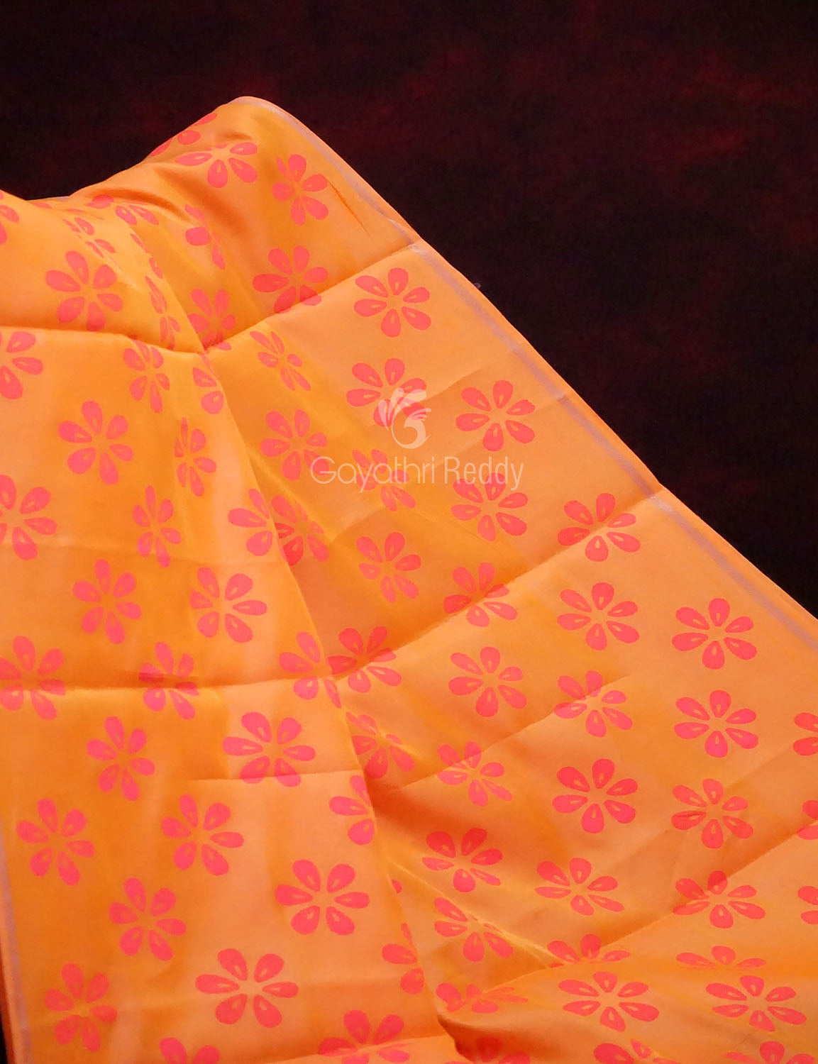 Neon Orange Colour Chanderi Block Print Saree By Gayathri Reddy Designer Studio