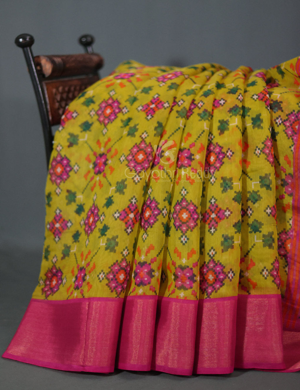 Lime Green Coloured Printed Semi Chanderi Saree By Gayathri Reddy Designer Studio