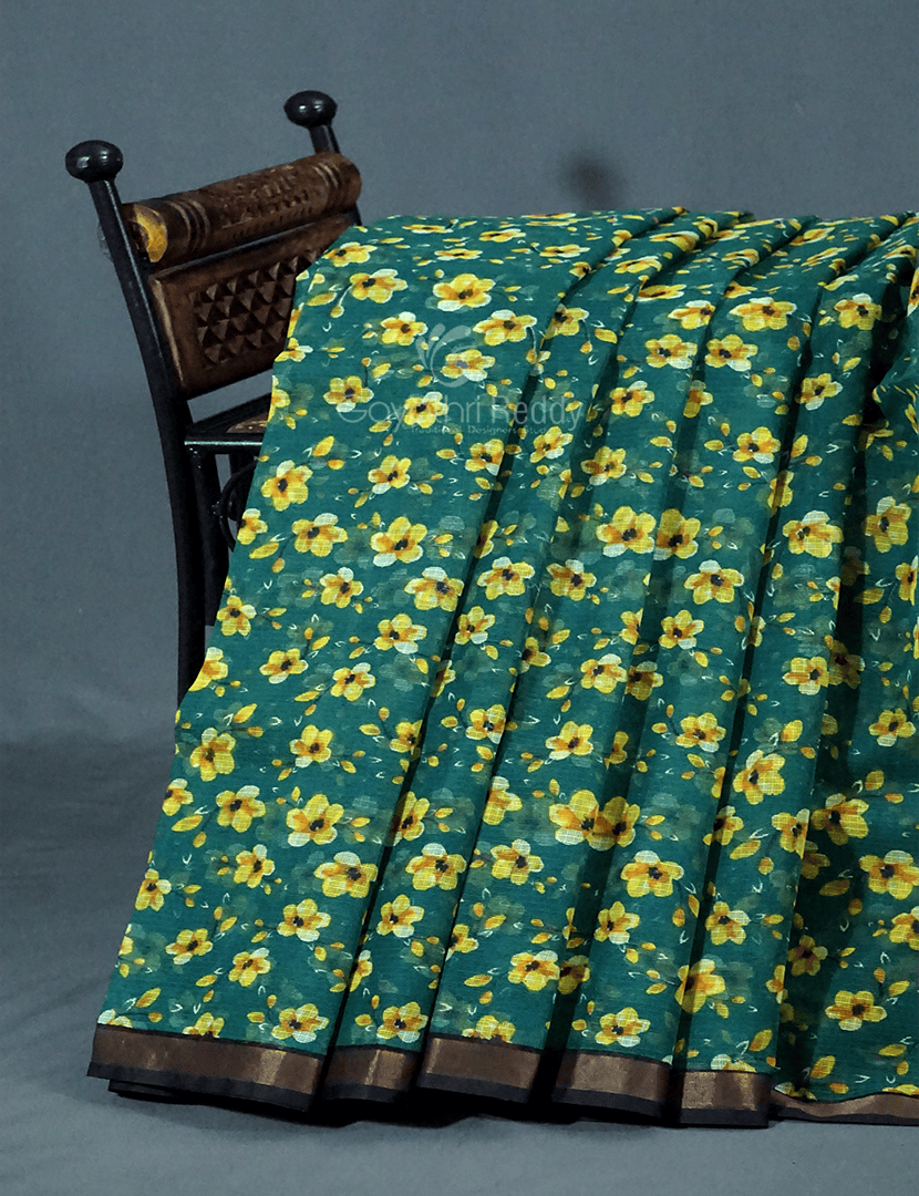 Peacock Green Colour Block Print Pure Kota Cotton Saree By Gayathri Reddy Designer Studio