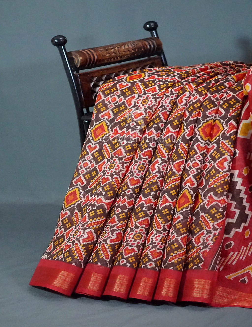 Shades of Brown Colour Patola Print Semi Chanderi Saree By Gayathri Reddy Designer Studio