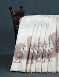 Cream Colour Peacock Block Print Crocia Mulmul Cotton Saree By Gayathri Reddy Designer Studio
