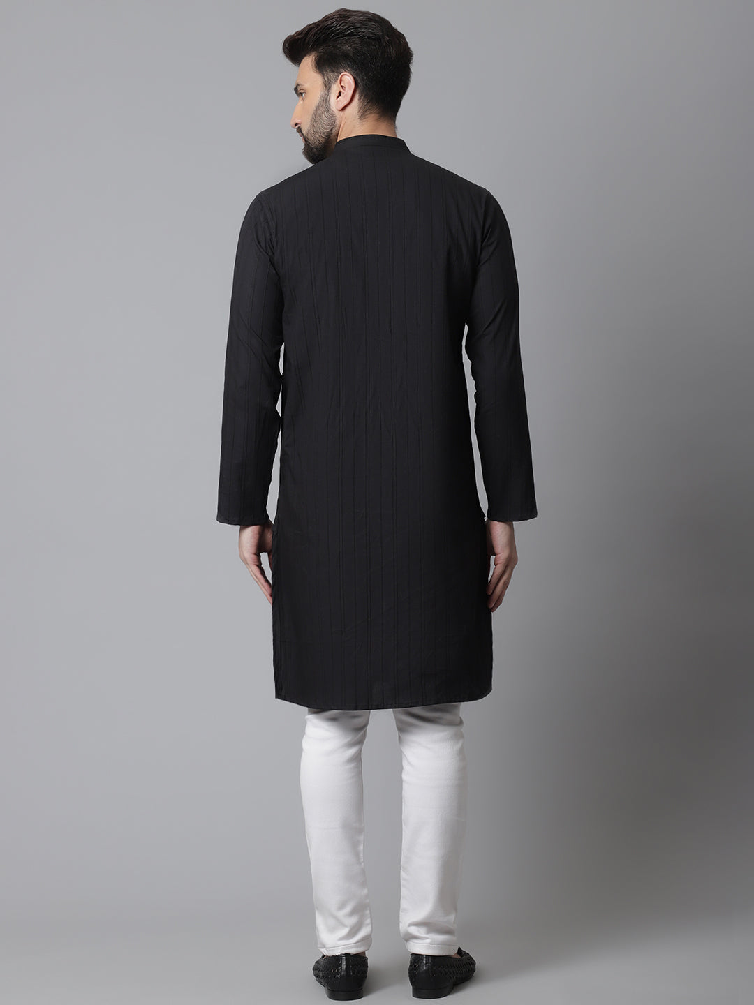 Even Apparels Black Solid Kurta With Band Collar