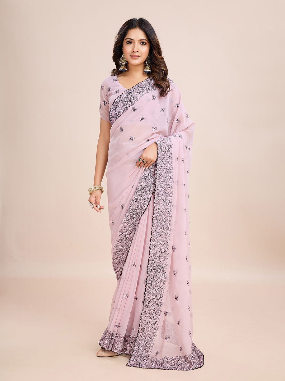 kasee Floral Embroidered Pure Chiffon Ready to Wear Saree