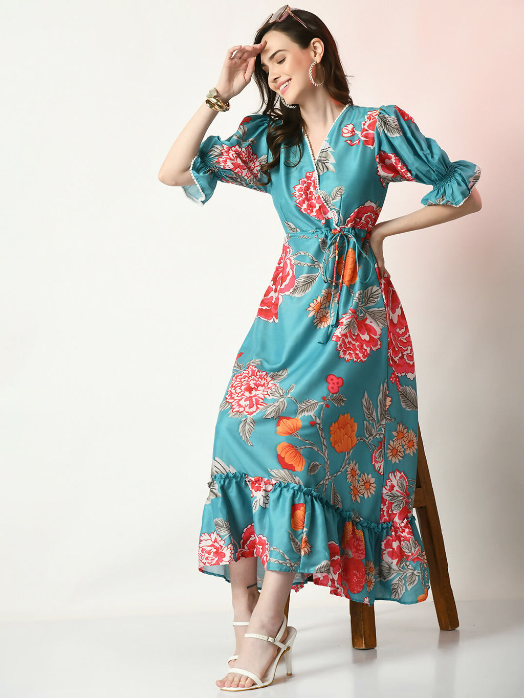 Myshka Women's Sea Green Printed Dress