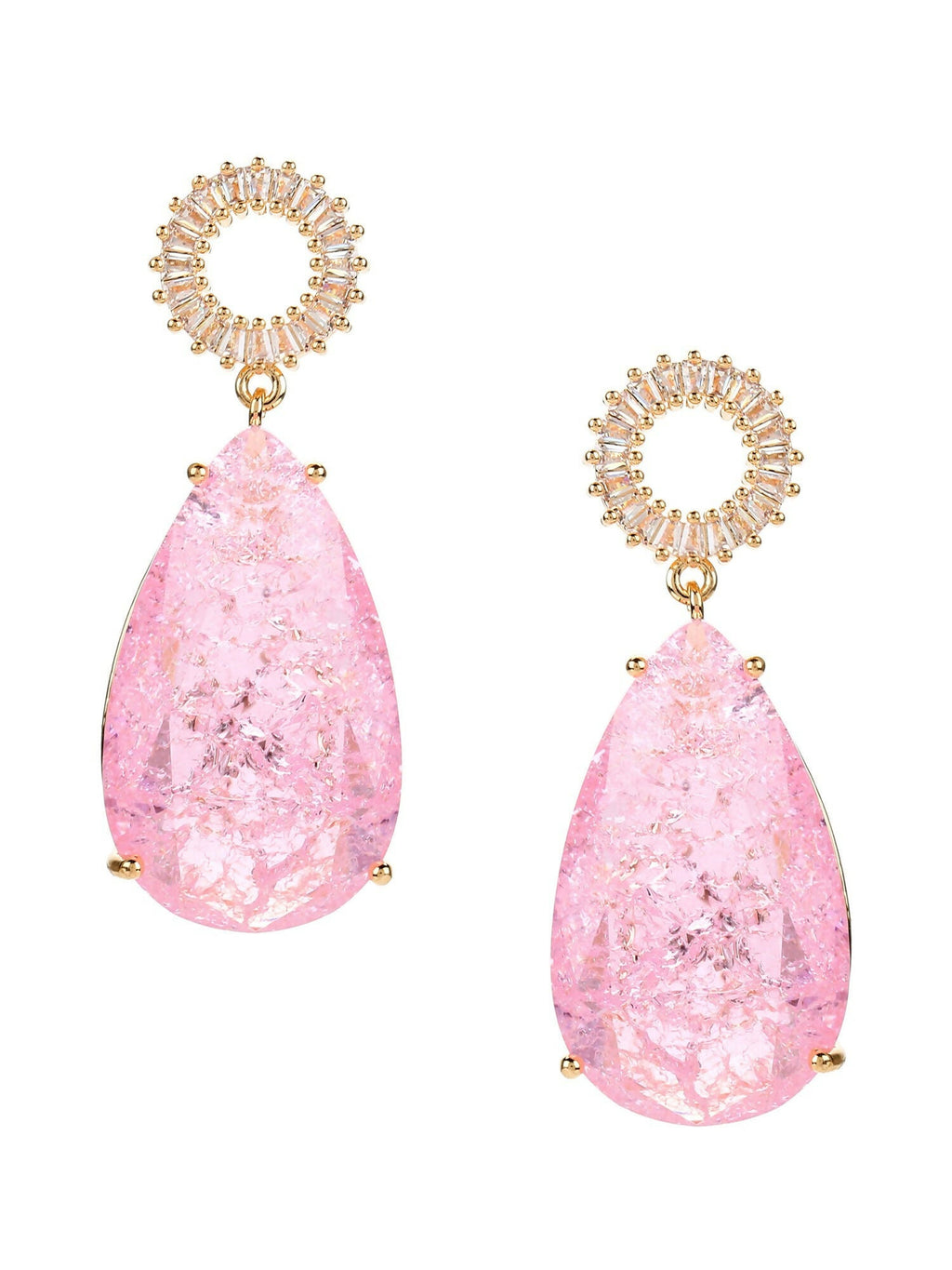 Pink Druzy Quartz & Diamonds Earrings- Ruby Raang