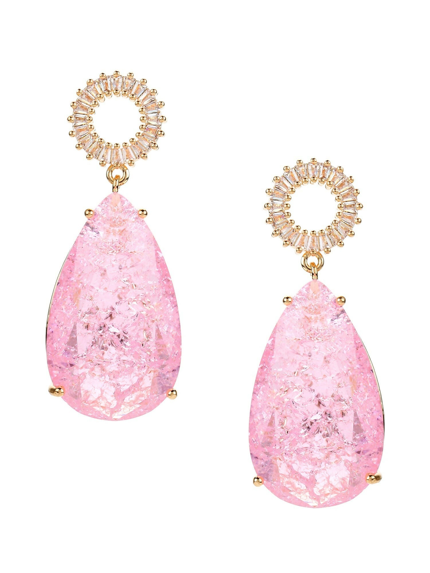 Pink Druzy Quartz & Diamonds Earrings- Ruby Raang