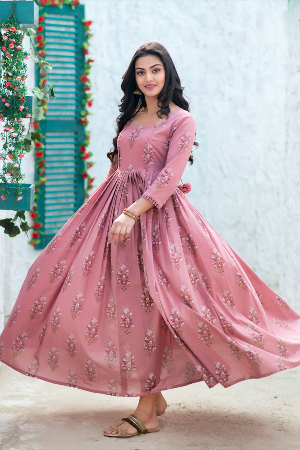 Partywear Designer Digital Printed Gajri Pure Maslin Gown - Anbazaar