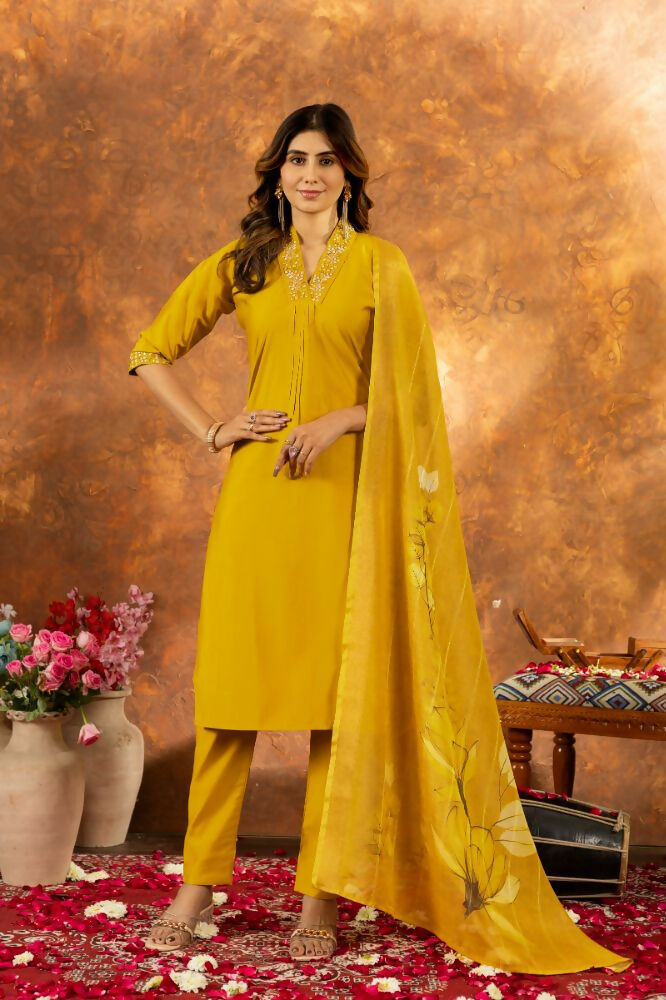 Mustard Yellow Stitched Salwar Kameez for Haldi by Infinity Export