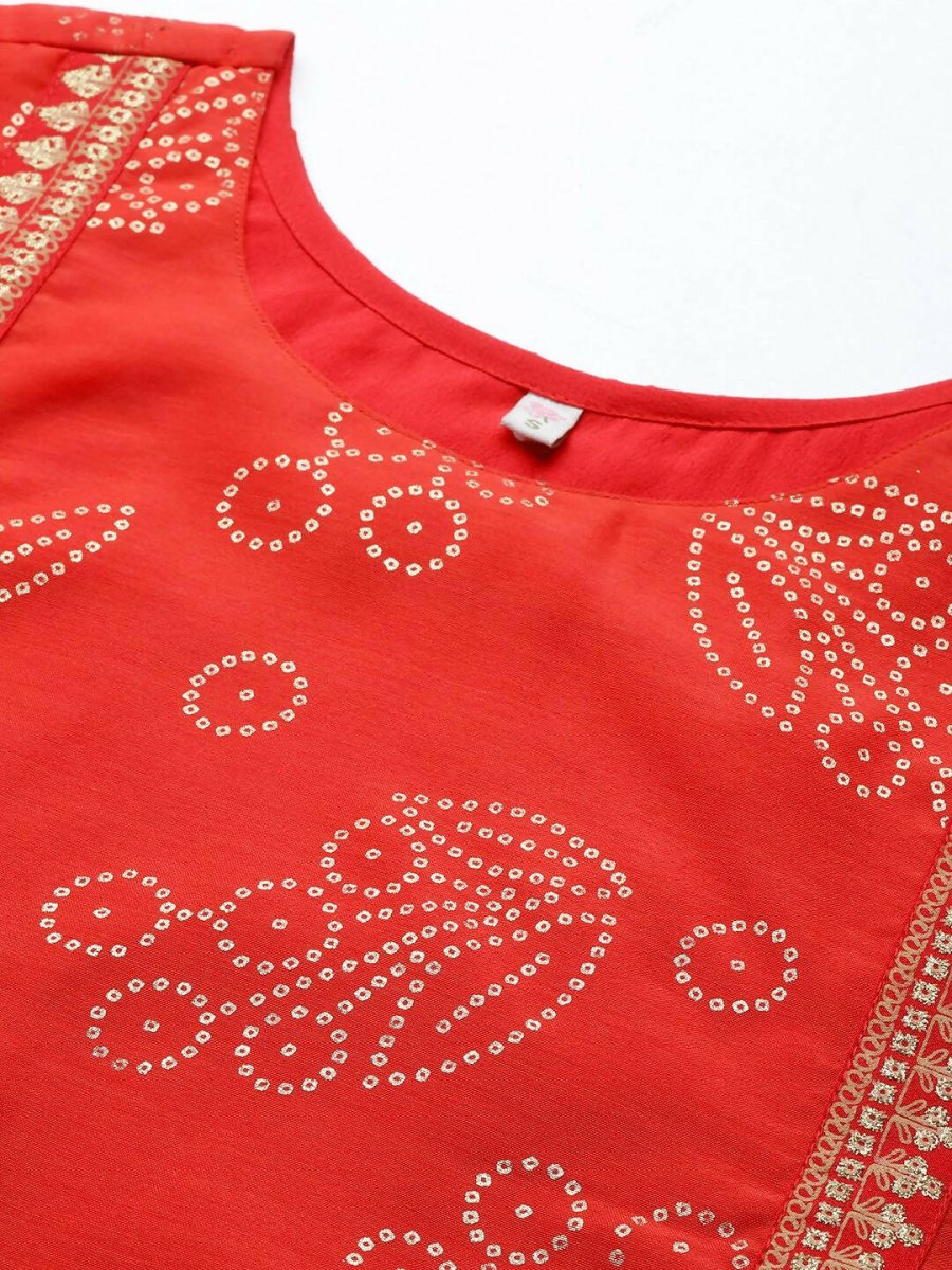 Ahalyaa Womens Red Colour Chanderi Printed Tunic