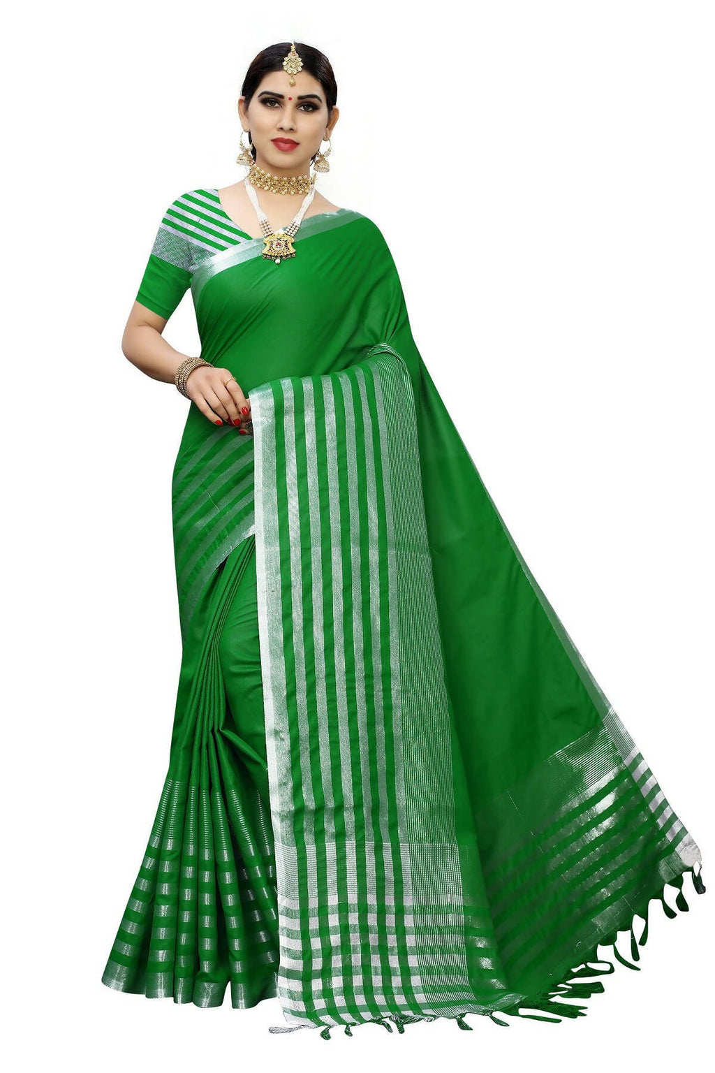 Vamika Green Cotton Silk Weaving Saree (Twitter Green)