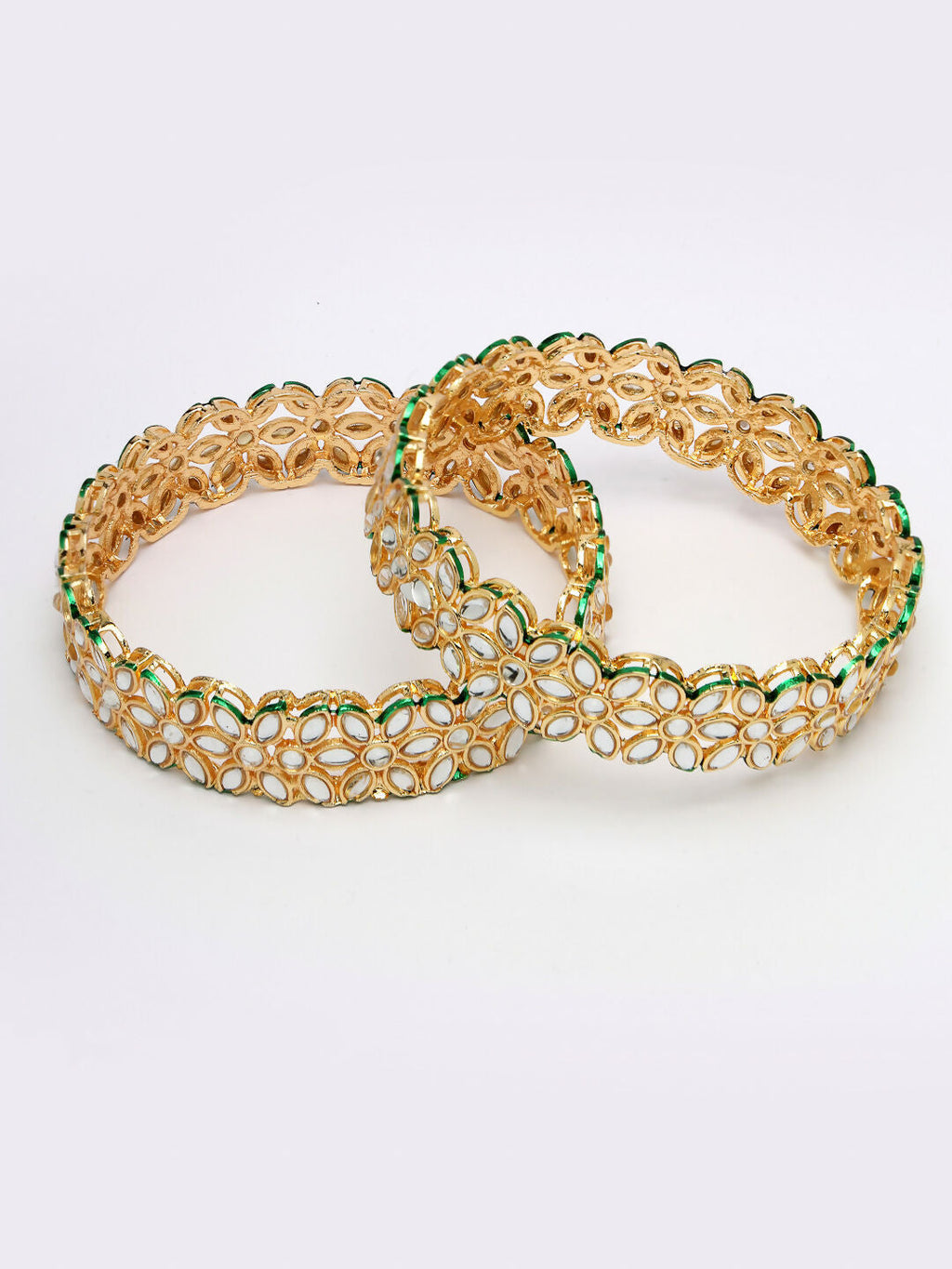 NVR Women Set of 2 Gold-Polished Kundan Studded Bangles