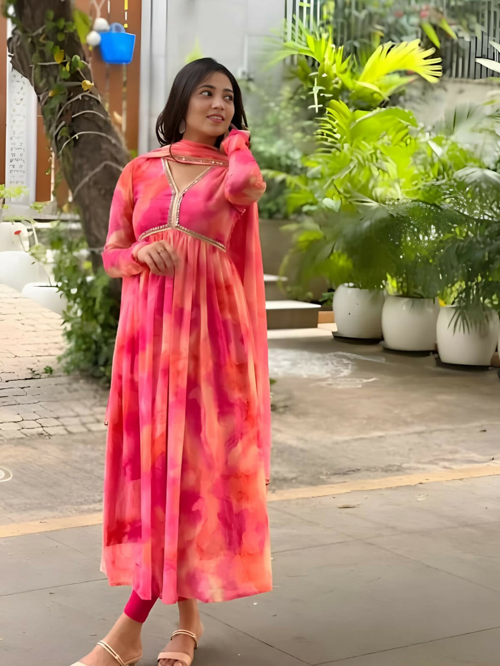 Indian Clothing Dishitha Creation Women Floral Printed Designer Gown - Pink