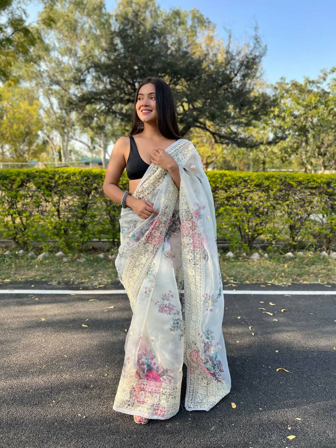 Vamsee White Organza Saree