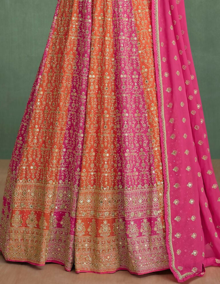 Vastranavya Pink Embroidered Sequence Work With swarovski Diamond Anarkali Salwar Suit Set