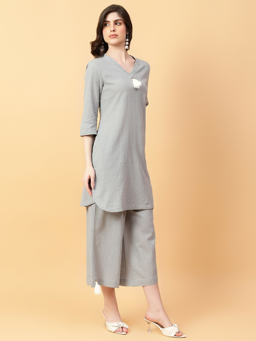 Joban Fashion Grey Cotton Khatha & Hand Work Co-ord Set