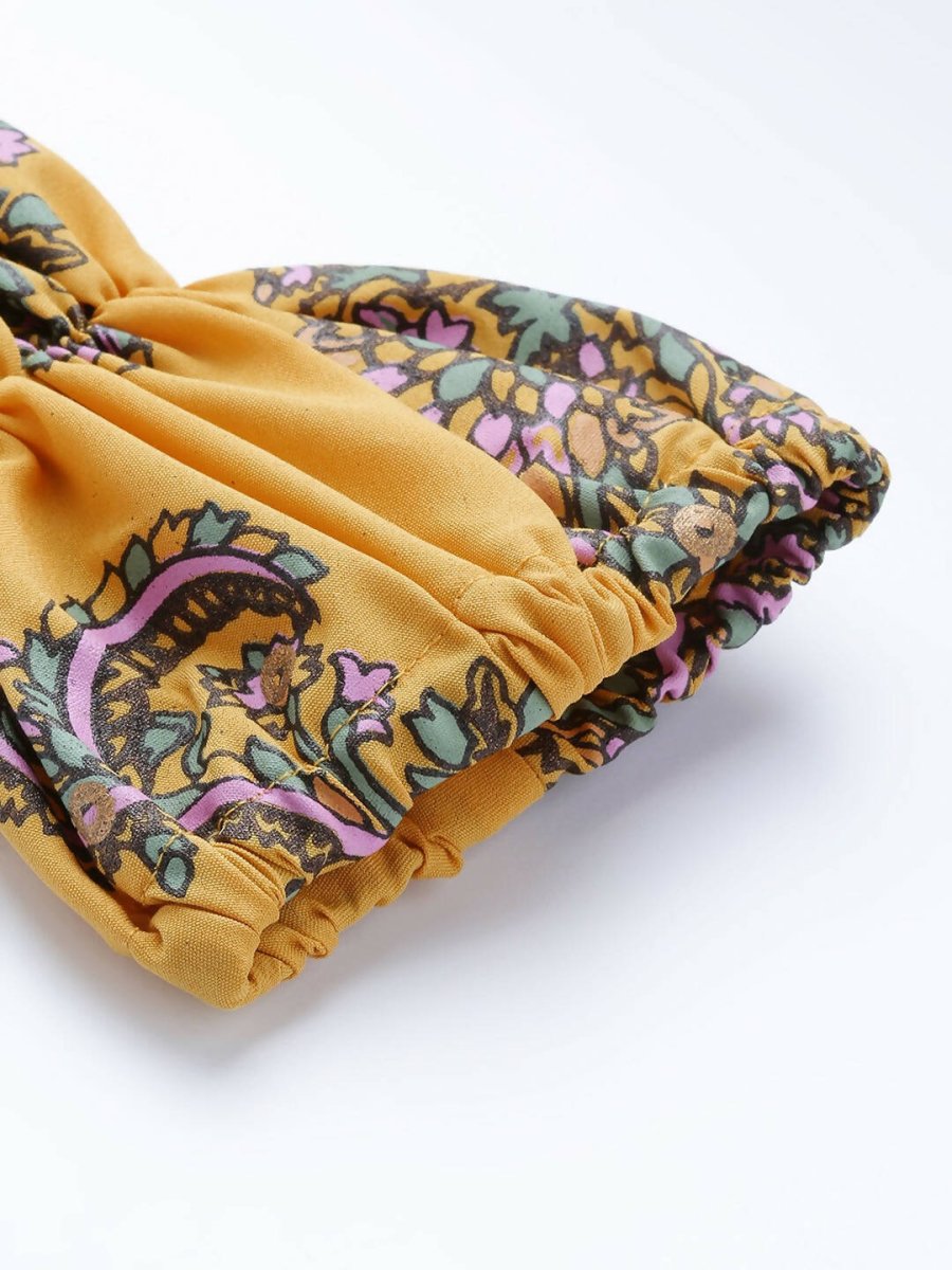 Ahalyaa Women Mustard Crepe Printed Kurta Churidar Set