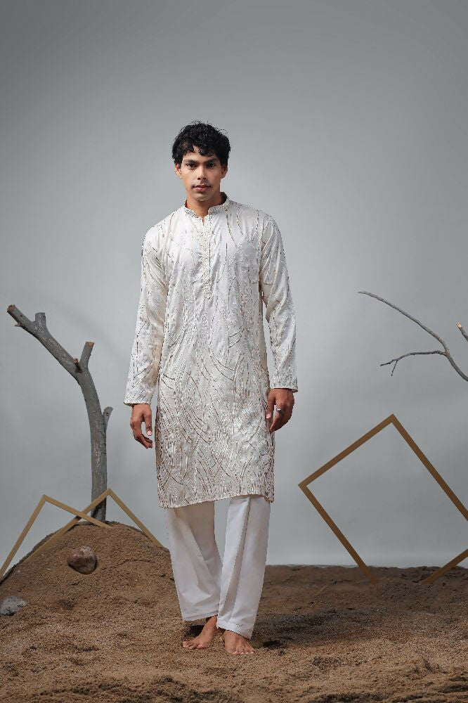 Off White Viscose Designer Embroidery Work Kurta Set - Mahotsav