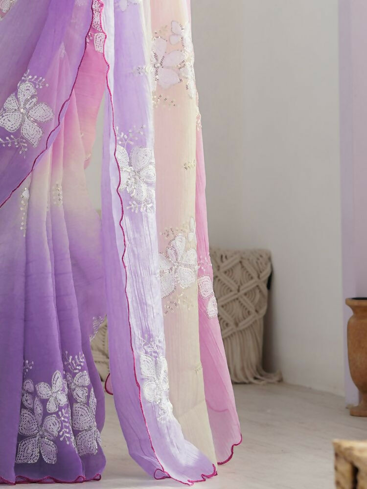 PR Fashion Pink_Lavender Gold Crush Embroidery Work Saree