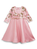 Ahalyaa Girls Pink Poly Silk Solid Kids Kurta With Printed Jacket