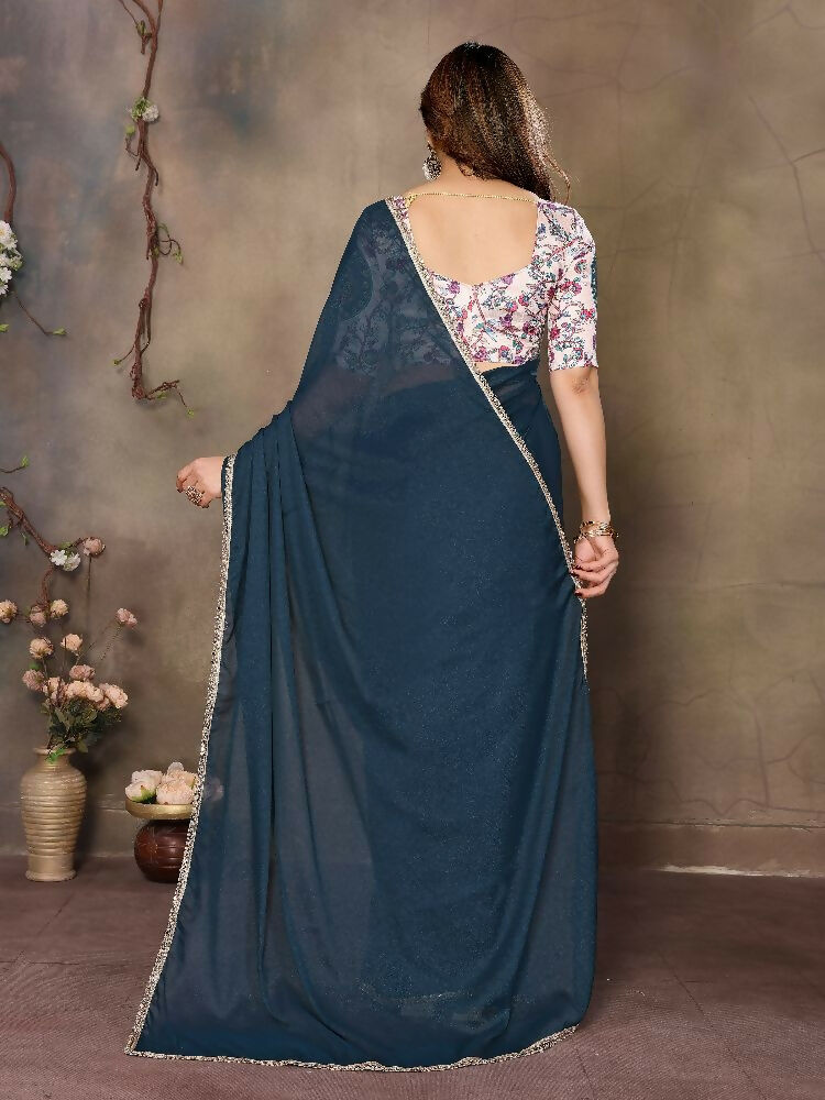 PR Fashion Morpich Star Georgette Solid Georgette With Mirror Border Saree