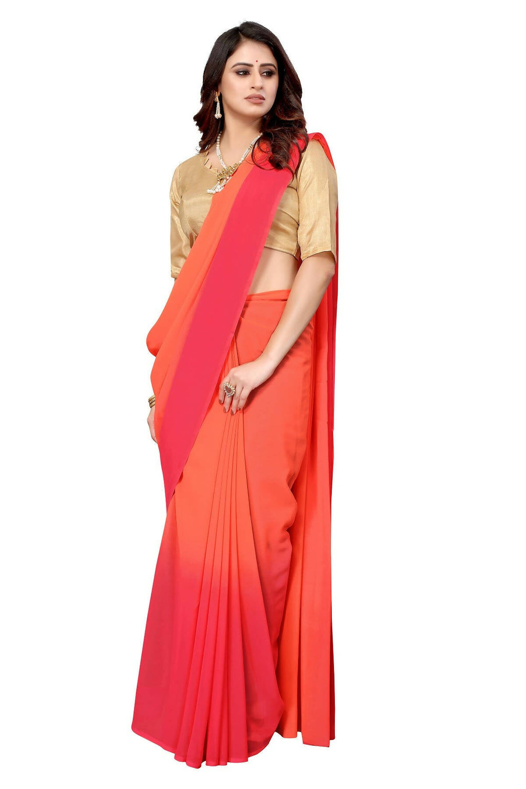 Vamika Peach Half N Half Georgette Saree
