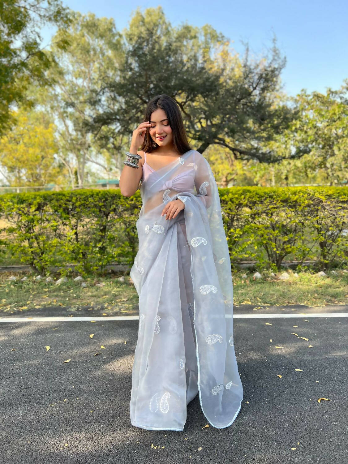 Vamsee Grey Organza Saree