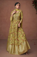 Vastranavya Green Floral Printed Anarkali Suit Set with Foil Mirror Work