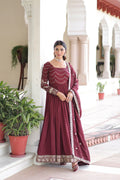 Joban Fashion Maroon Readymade Kurta Set With Sequence embroidery Work