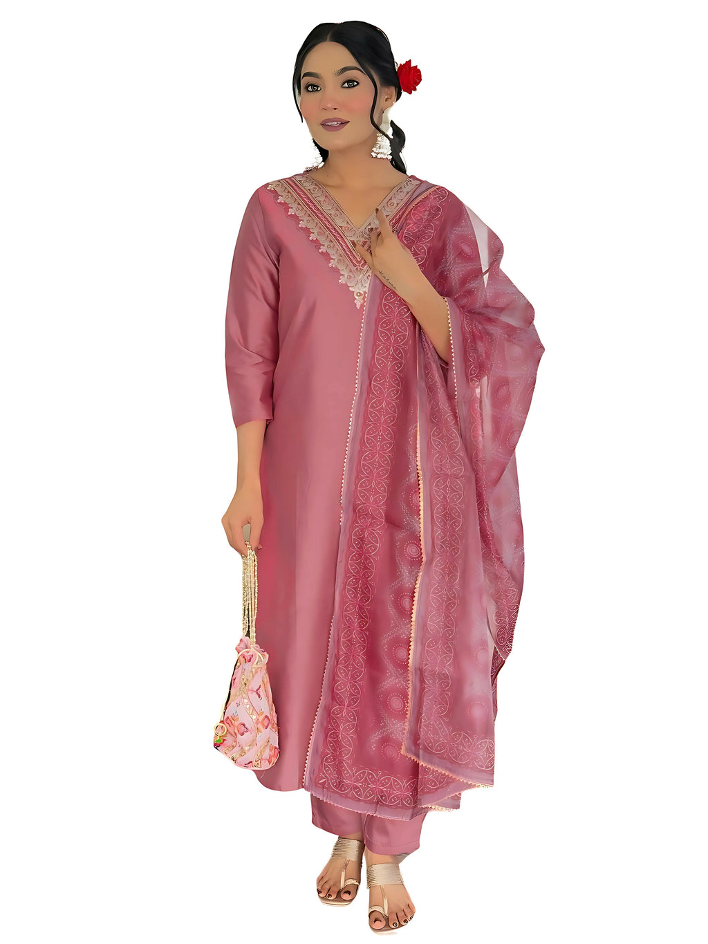 The52 Gajri Women's Beautiful Embroidered Rayon Fabric with Straight Kurta, Pant and Dupatta Set